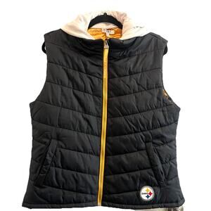 Pittsburgh Steelers WEAR Erin Andrews Women’s Puffer Vest XL Removable Hood Logo